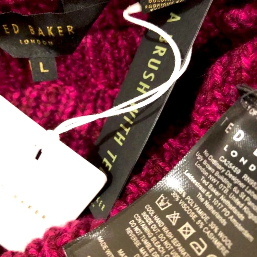 NWT TED BAKER LONDON Bettie Boxy Wool Cashmere Sweater Jumper Burg L MSRP $288